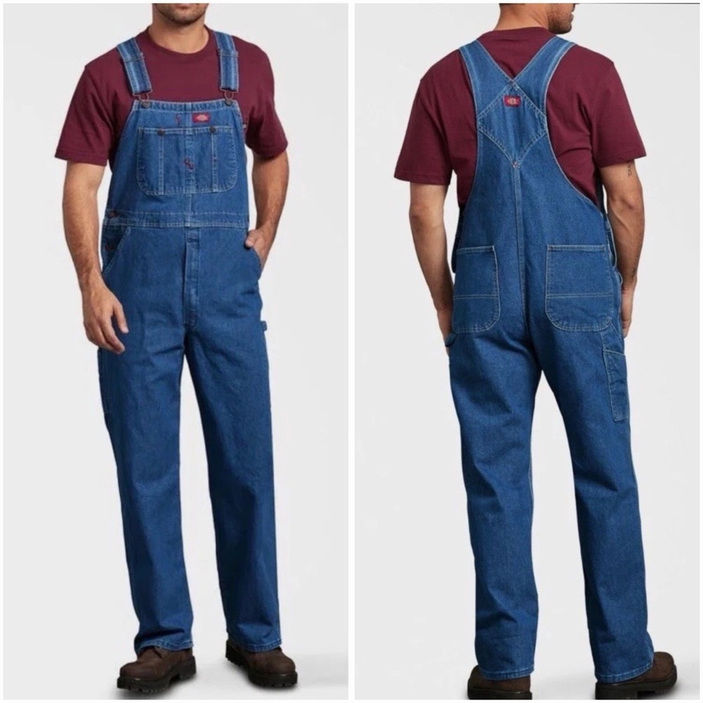 Dickies Mens‎ Denim Bib Overalls Straight Leg Carpenter Jumpsuit Blue 40x30 Work